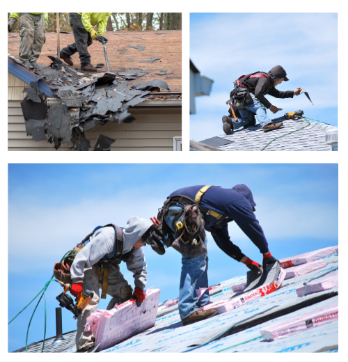 Collage of different roof replacement projects around Lemont IL.